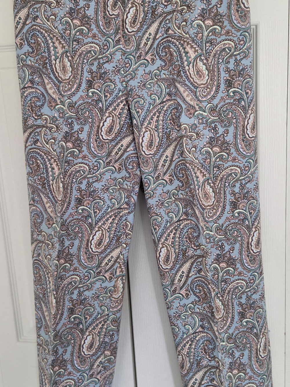 Talbots Chatham Paisley Pants in Light Blue, Peach, Green, and Cream